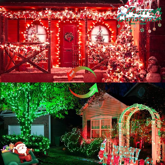 JMEXSUSS 100 LED Red & Green Christmas Lights Plug in, Halloween Lights | Christmas String Lights Indoor, 33ft Connectable Color Changing Light Outdoor for Party Decor