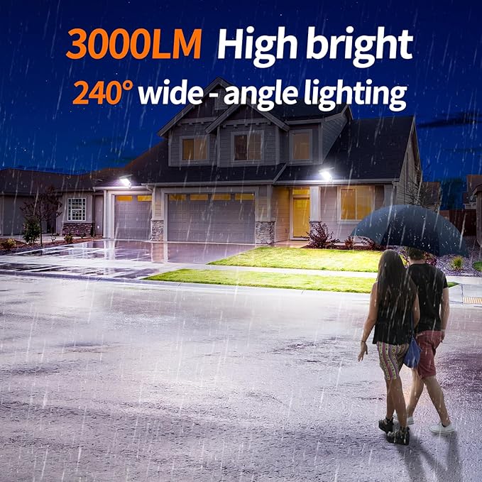 Solar Street Lights Outdoor Waterproof 3000LM 12500mAh Dual Sensor | Security Flood Light with Remote, PIR Motion Sensor, Dusk to Dawn Linkable Streetlight for Driveway, Parking Lot & Yard