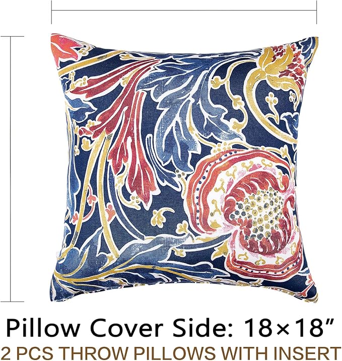 JMGBird Outdoor Lumbar Pillows Outdoor Accent Pillows for Outdoor Furniture | Water-Resistant Outdoor Pillows, 18x18 inch Pomegranate Pattern Throw Pillows with Inserts for Patio Furniture