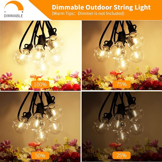 Svater Outdoor String Lights 120 FT Waterproof Patio Light 63 LED Bulbs | Shatterproof Globe Edison Bulbs, Dimmable, Connectable Plug-In Outside Light for Backyard Bistro Cafe Porch Party Warm White