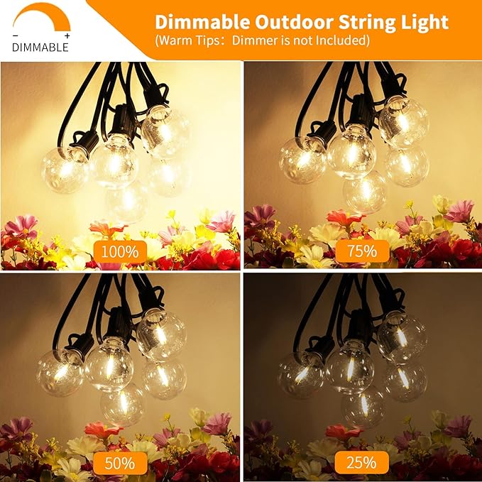 Svater 200 FT Outdoor String Lights for Outside Patio 104 Bulbs Waterproof | Commercial Grade Hanging Globe Lighting, Shatterproof G40 LED Bulbs, For Bistro Cafe Market Backyard ETL 2700K (2*100)