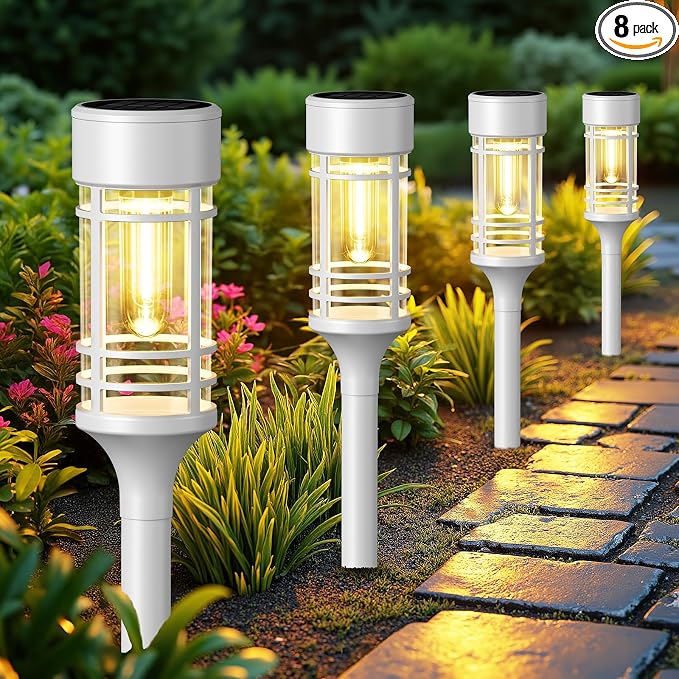 LETMY Solar Pathway Lights Outdoor, 8 Pack Solar Lights Outdoor Waterproof IP65, Bright Solar Garden Lights Outdoor for Yard Walkway Driveway Landscape Garden Decor（White）