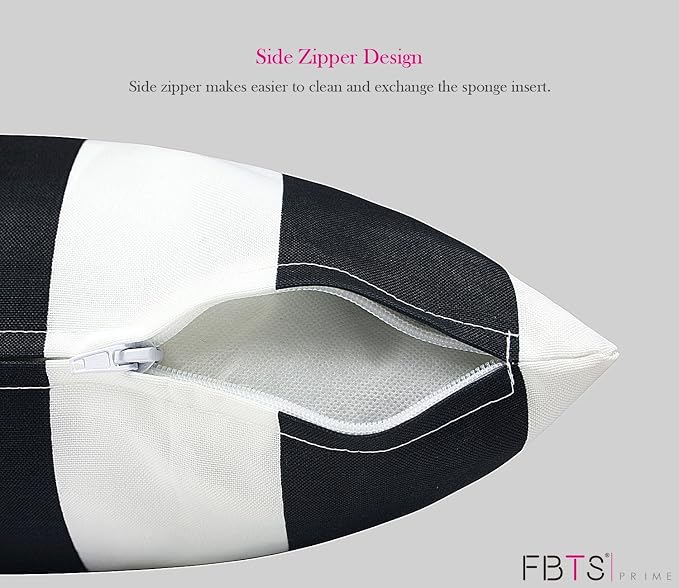 Pack of 2 Outdoor Waterproof Decorative Throw Pillows with Inserts for Patio Furniture, 18x18 Inch Fade Resistant Patio Garden Cushions for Couch Bed Sofa, Striped Black