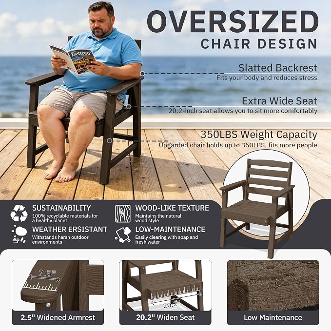 AreShark Patio Dining Chair Set of 2,All Weather HDPE Outdoor Dining Armless Chairs with Wide Seat and Backrest,Weatherproof Patio Chairs for Garden,Backyard,Deck,Coffee
