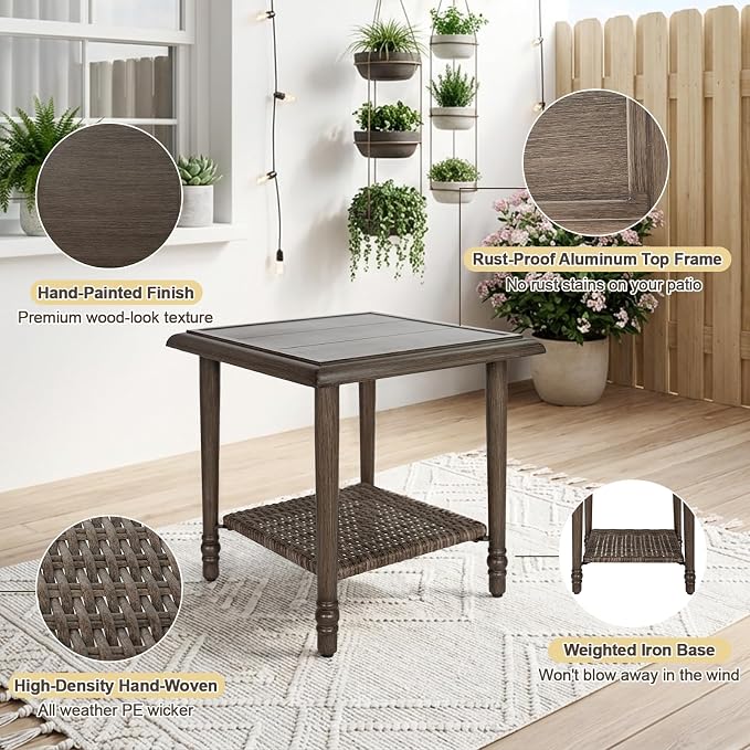 2 Pieces Patio Furniture Sets-Swivel Patio Chairs with High Back Cushions and Wicker Outdoor Side Table,All Weather Patio Conversation Set for Garden Backyard Porch Deck