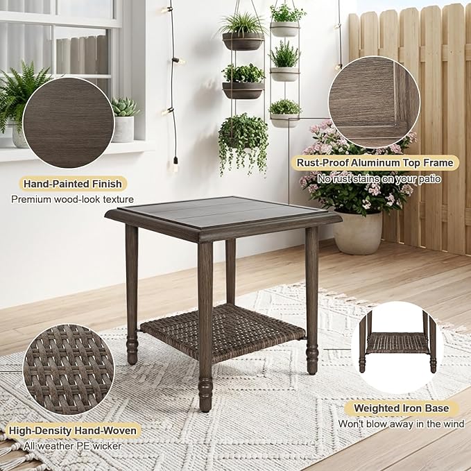3 Pieces Patio Furniture Sets-Swivel Patio Chairs with High Back Cushions and Wicker Outdoor Side Table,All Weather Patio Conversation Set for Garden Backyard Porch Deck