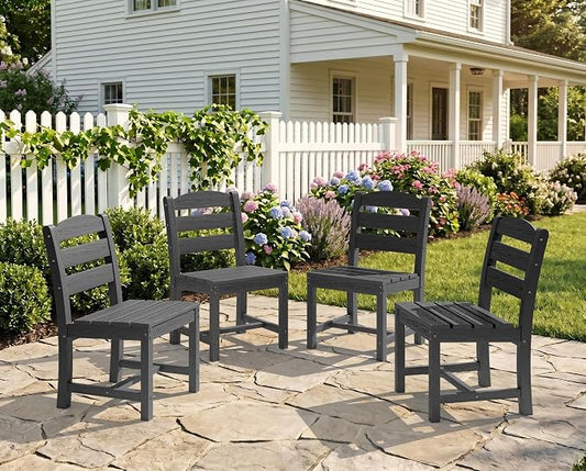 KINGYES Outdoor Armless Dining Chairs Set of 4,All-Weather HDPE Patio Chairs for Backyard,Pooside,Grey