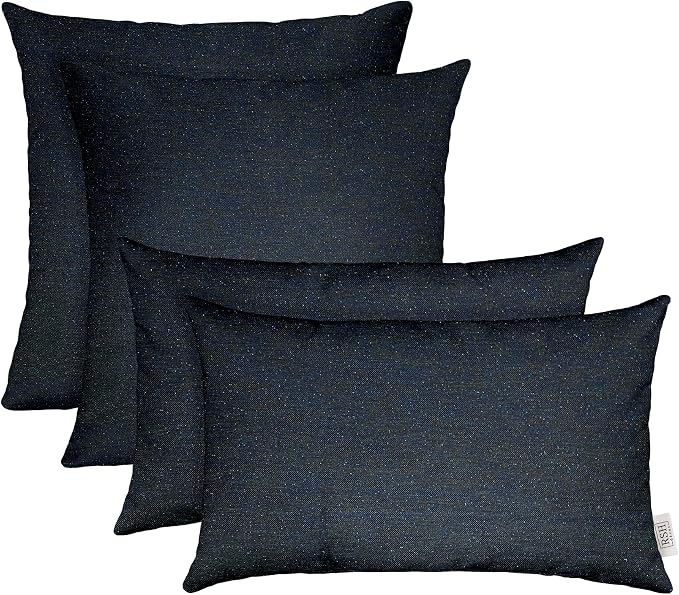 RSH DECOR: Sunbrella Lumbar & Square Pillows Set of 4 | 20" x 12" & 20" x 20" | Water and Fade-Resistant Fabric | Outdoor Throw Pillows for Patio Furniture | Made in USA (Sparkle Navy Denim)