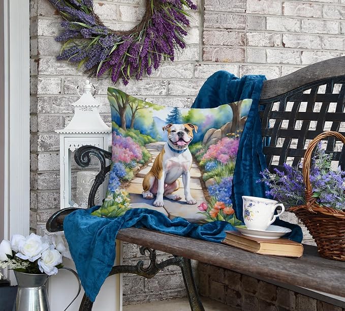 Caroline's Treasures American Bulldog Spring Garden Throw Pillow Machine Washable, Indoor Outdoor Decorative Pillow for Couch, Bed or Patio, 18Hx18W