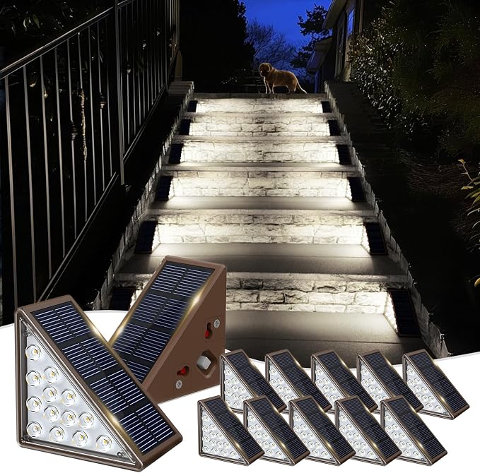 JOFIOS Solar Step Lights - 12 Pack, Waterproof IP67, Deck & Staircase Lights, Patio & Front Step (Cool Brown)