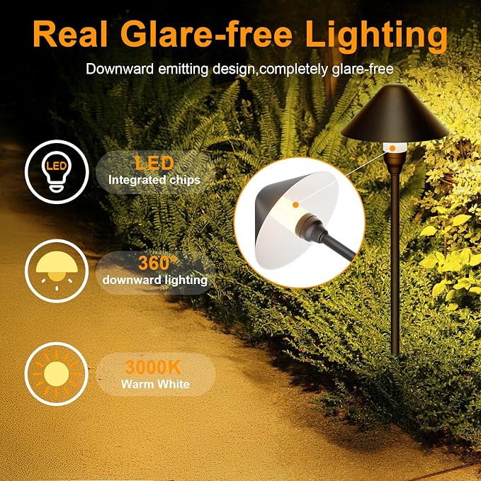 Low Voltage Pathway Lights with Transformer, 4H/6H/8H Cycle Timer | Plug and Play, Non-hardwired, Waterproof Low Voltage Landscape Lighting for Flower Bed Backyard Walkway Driveway, Set of 4