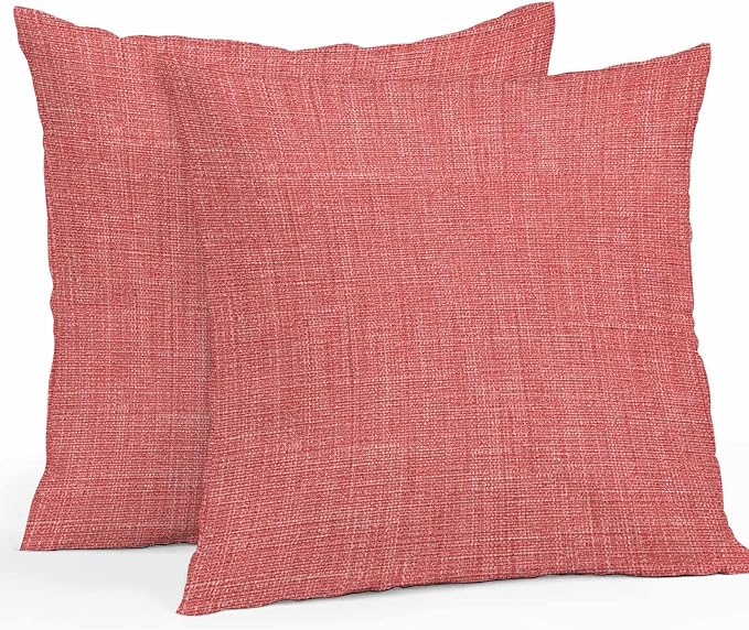 Vandarllin Outdoor Throw Pillows Covers 26x26 inch Set of 2 Waterproof Coral Red Linen Decorative Zippered Cushion Covers for Patio Furniture, Farmhouse Pure Color Lumbar Pillowcases