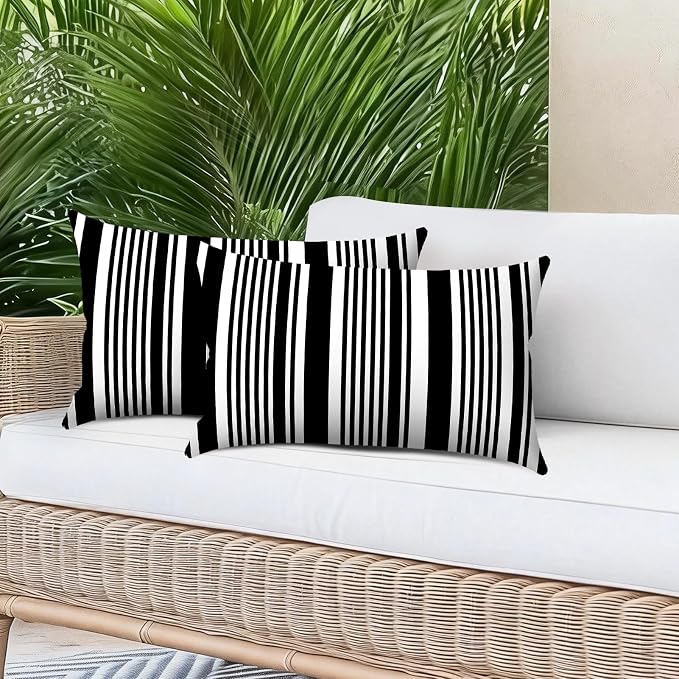 Outdoor Pillows for Lounge Chair Head Resting 2 Pack Waterproof | Headrest Lumbar Pillows with Adjustable Strap for Recliner Beach Pool Lounger Chair, Black White