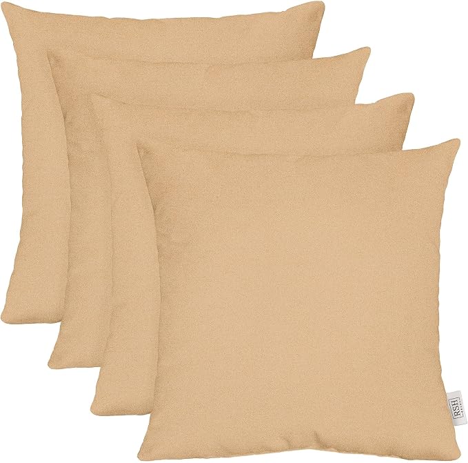 RSH DECOR: Sunbrella Square Throw Pillows Set of 4 | 17" x 17" | Water and Fade-Resistant Performance Fabric | Outdoor Pillow Covers with Down-Alternative Inserts | Made in USA (Cast Sand Tan)