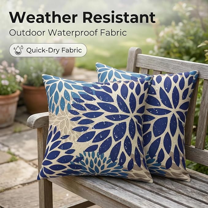JMGBird Teal Outdoor Pillows Waterproof Outdoor Throw Pillow Covers with Insert