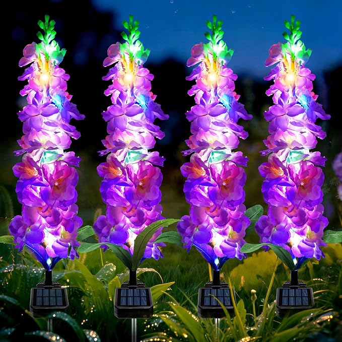 MRHEPHAESTUS Solar Garden Lights, Solar Purple Delphinium Flowers Lights 8 Pack 160 LEDs, Waterproof Outdoor Light Two Lighting Modes for Outside Wedding Party Garden Yard Patio Lawn Decor