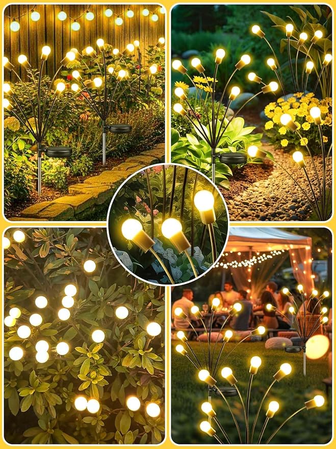 8 Pack Solar Garden Lights, 64 LED Firefly Lights Solar Outdoor Waterproof | 2 Lighting Modes, Sway with Wind, Solar lights Outdoor for Garden Yard Patio Pathway Holiday Decorations, Warm White