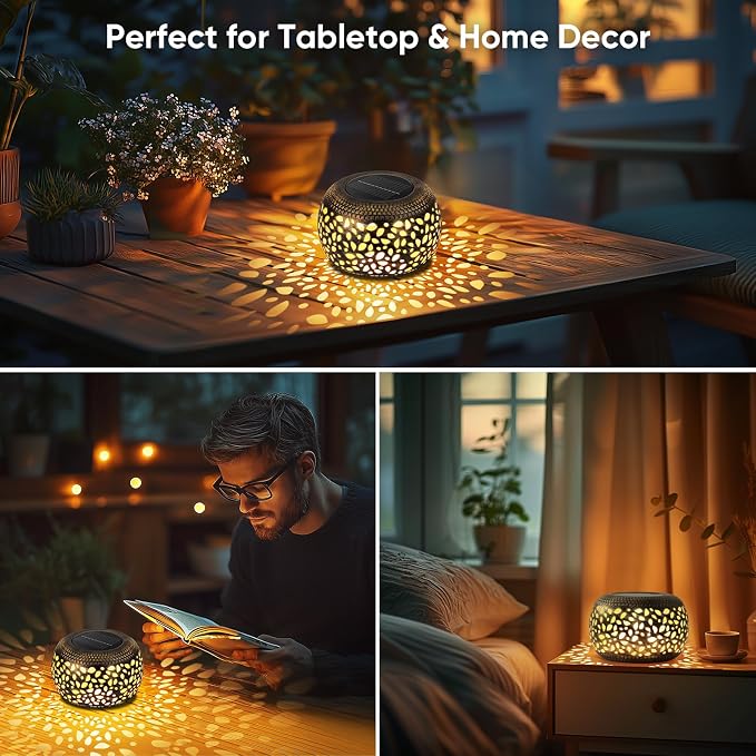 Solar Lanterns Waterproof Outdoor Decor: 2 Pack Hollow Out Retro Metal Solar Lights - Unique Gardening Gifts for Women Mom - Outside Garden Yard Patio Porch Tabletop Decorations 2 Lighting Colors
