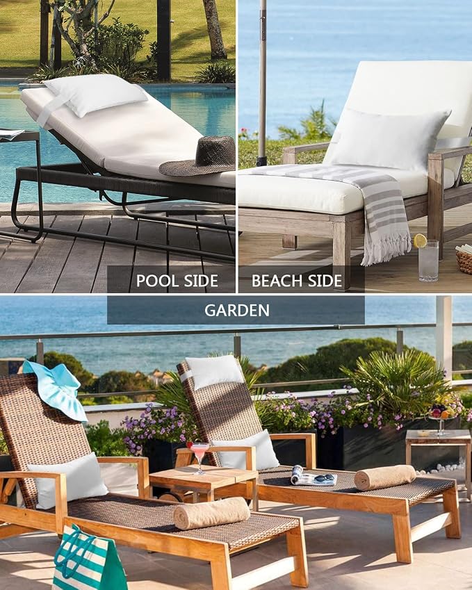 Outdoor Pillow for Lounge Chair with Strap & Insert Pure White Recliner Head Pillow Solid Color Waterproof Headrest Patio Lumbar Pillows for Beach Pool Office Chaise Chair 11x16 Inch
