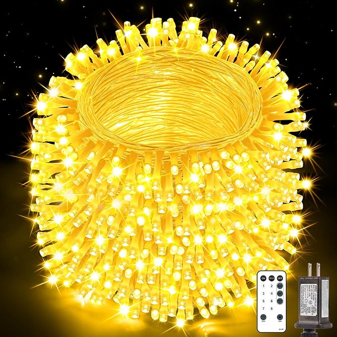 Christmas Lights String Outdoor Indoor, Xmas Tree Decorations Lights, Plug in Twinkle Fairy Light with Remote Timer Dimmable for Room Yard Holiday Party Wedding Decor (Warm White, 403FT 1200 LED)
