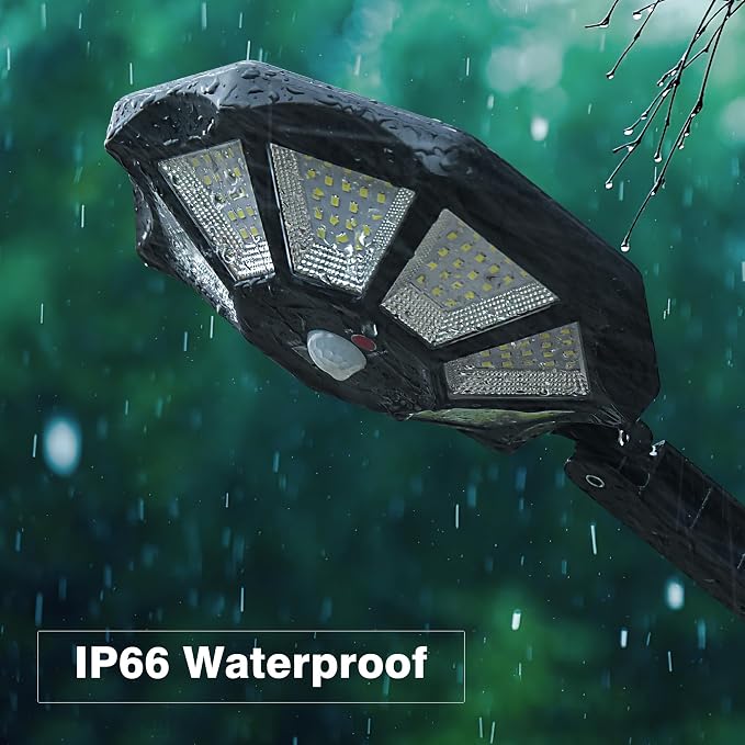 OKPRO Solar Lights Outdoor, 168LED 6500K Flood Light Dusk to Dawn | 8 Sides Solar Outdoor Lights with Motion Sensor, IP66 Waterproof Solar Street Lights Outdoor for Yard, Pools(4 Pack)