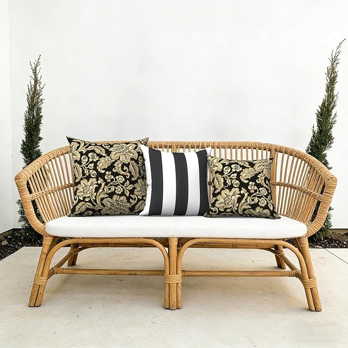 Outdoor Pillows with Insert 16x16 Inch, Waterproof Throw Pillow for Patio Furniture, Decorative Back Cushion for Garden Home Sofa Office Chair, Set of 2, Jacobean Black