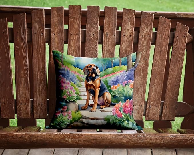 Caroline's Treasures Bloodhound Spring Path Throw Pillow Machine Washable, Indoor Outdoor Decorative Pillow for Couch, Bed or Patio, 14Hx14W