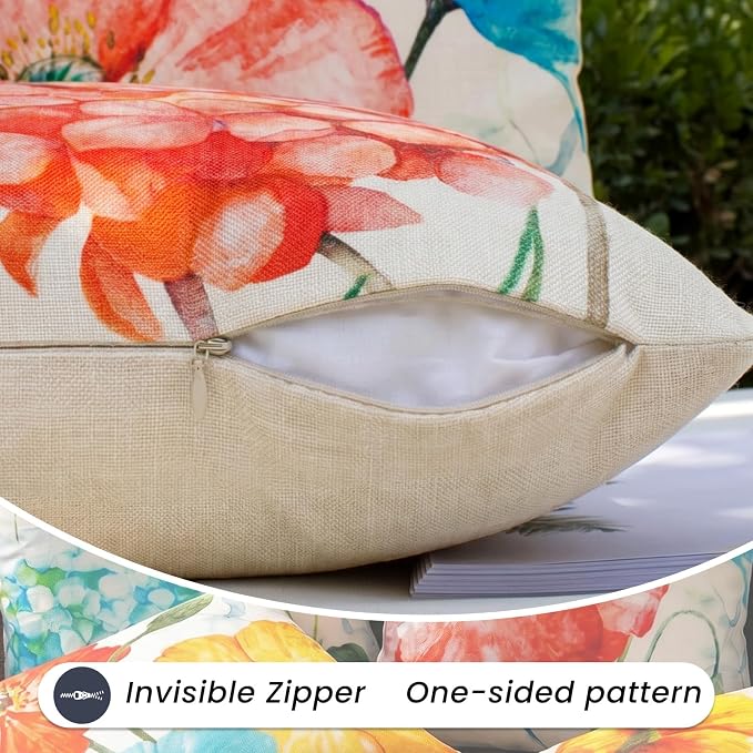 Floral Outdoor Lumbar Throw Pillow Covers Waterproof 12x20, Hydrangea Decor | Lotus Flower Decor, Waterproof, Hydrangea Pillow Covers, Set of 4, Outdoor Lumbar Pillows for Garden Porch Patio Furniture