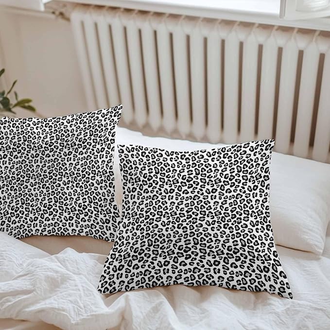 Vandarllin Outdoor Throw Pillows Covers 24x24 inch Set of 2 Waterproof Black Leopard Print Decorative Zippered Cushion Covers for Patio Furniture, Luxury Animal Fur Pattern Lumbar Pillowcases