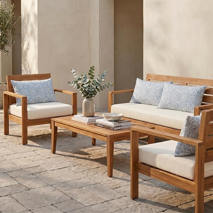 RSH DECOR: Sunbrella Jumbo Lumbar Pillows Set of 4 | 26" x 16" | Indoor Outdoor – Patio, Lounge, Adirondack | Water & Fade-Resistant | Down-Alternative Inserts | Made in USA (Provincial Azure)