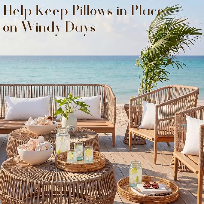 Sieral 2 Pcs 2.2 lb Weighted Outdoor Pillows Inserts, 12" x 20" Patio Waterproof Throw Pillows with 1.1 lb Glass Bead, Waterproof Square Pillow Cushion for Patio Garden Sofa Couch Deck, Yachts, Resort