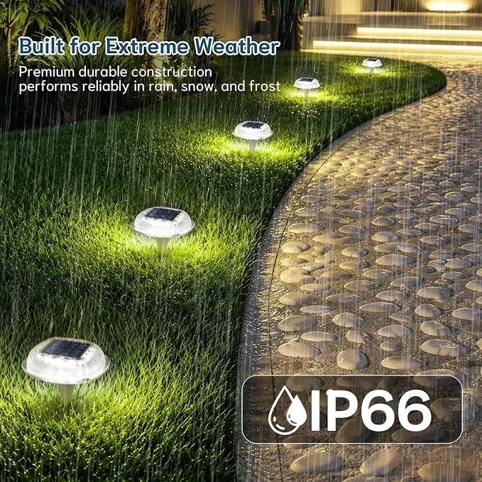Solar Deck Lights Outdoor, Waterproof Solar Driveway Lights | 6 Pack 2 Colors in 1 Solar Ground Lights Stake & Screw Installation for Lawn Driveway Sidewalk Pathway (White/Blue)