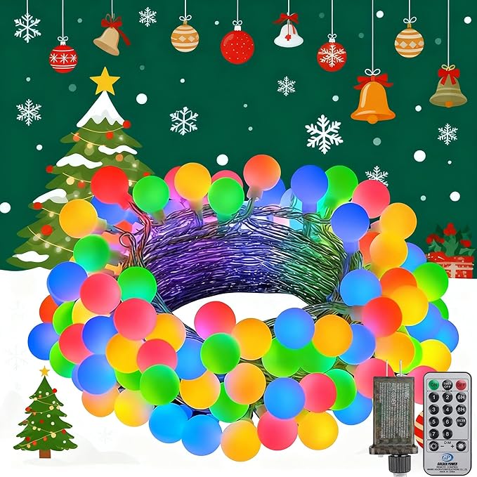33FT 100LED Christmas Globe Lights Plug in 8 Modes with Remote,Indoor Outdoor Christmas Fairy Lights for Bedroom Party Wedding Garden Christmas Tree Decor(Multicolor)
