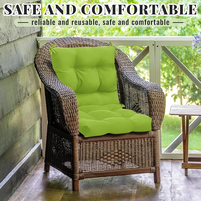 Marsui 4 Pcs Outdoor Indoor High Back Chair Cushions Patio Furniture Tufted Pillow with Ties Water-Resistant Replacement Outdoor Rocking Chair Cushions, 42 x 21 Inches (Fruit Green,Solid Color)