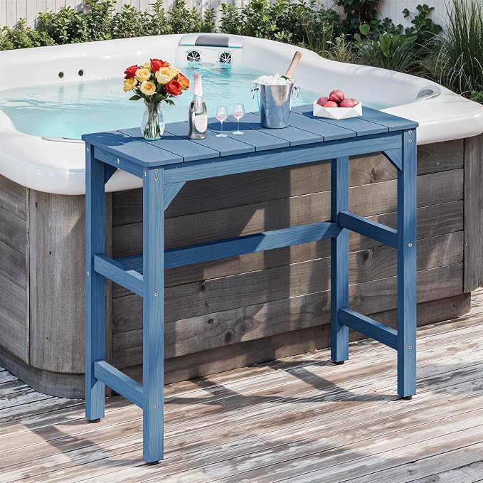 Outdoor Bar Table, 42" Weatherproof Patio Bar Height Counter Table, HIPS Material, Waterproof, for Outside, Garden, Backyard, Balcony, Poolside, Blue