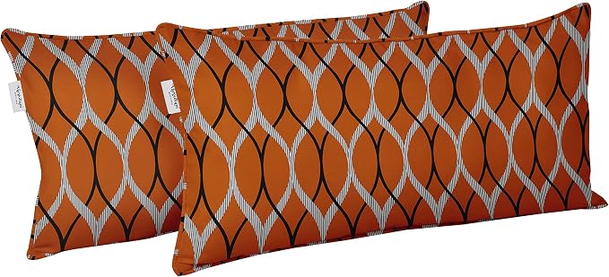 Indoor/Outdoor Polyester Fabric Lumbar Pillow Cover, All-Weather Waterproof Rectangular Cushion Case for Patio Furniture, 16 x 24 Set of 2 - Block-49