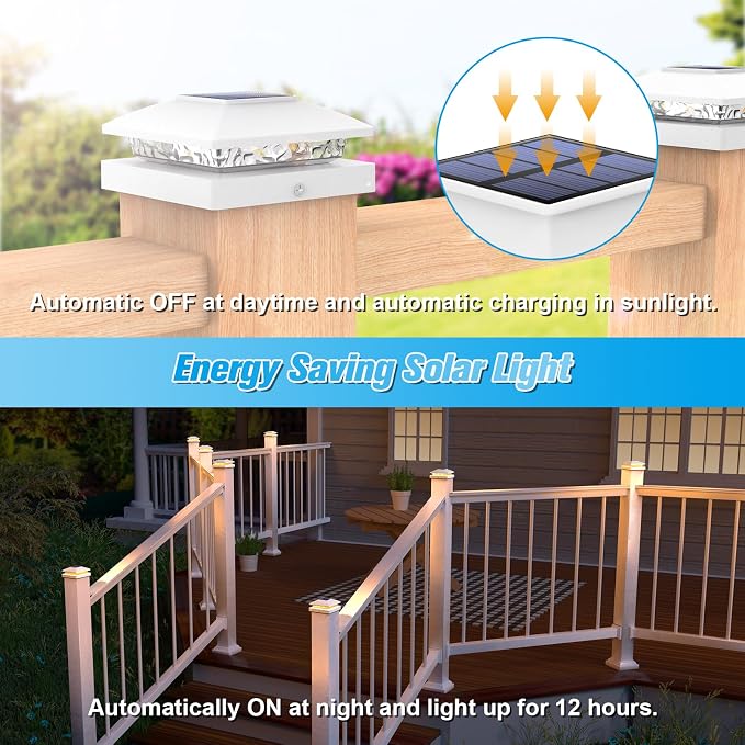 VOLISUN 4x4 Solar Post Cap Light 12pack,Solar Fence - Post Lights Outdoor Waterproof for Wooden/Vinyl Post,White Deck Post Cap Light Solar Powered with Warm White for Garden/Patio/Porch