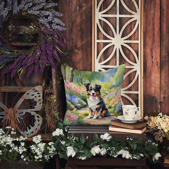 Caroline's Treasures Australian Shepherd Spring Garden Throw Pillow Machine Washable, Indoor Outdoor Decorative Pillow for Couch, Bed or Patio, 18Hx18W