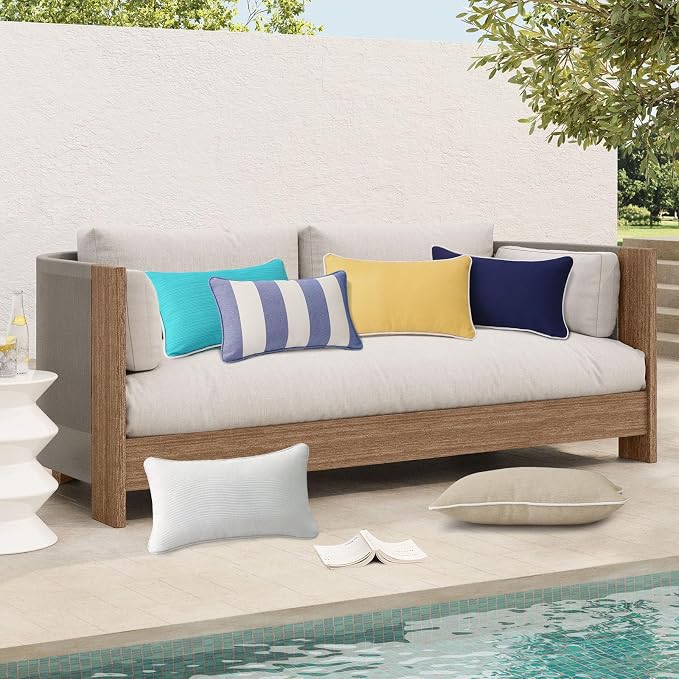 Unimatta Decorative Outdoor Water Repellent Throw Pillows with Inserts, Set of 4, 20" x12" Pillows for Patio, Backyard, Bed, Couch, and Patio Furniture, Linen