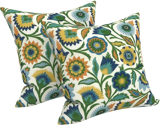 LVTXIII 2 Pack Outdoor Pillows 18x18 Inch, Square Throw Pillows with Inserts, Decorative Water-Repellent Pillow Cushions for Patio Furniture and Garden Sofa, Fiesta Floral