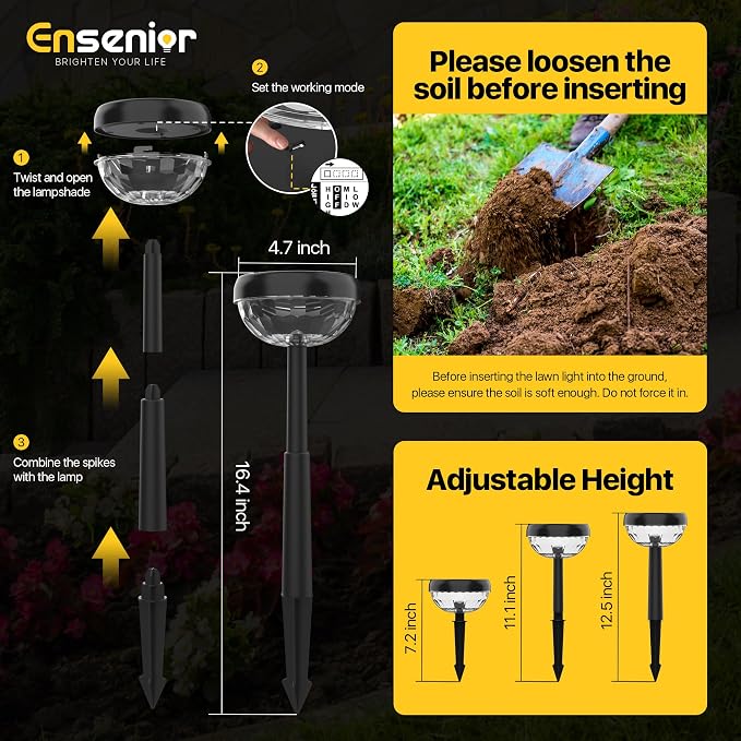 Ensenior 8-Pack Solar Lights Outdoor, Auto ON/Off 6500K LED Solar Garden Lights for Pathway, Yard, Patio, Walkway, Flower Bed, Halloween Christmas Landscape Lighting, IP65 Waterproof, Flag Lights