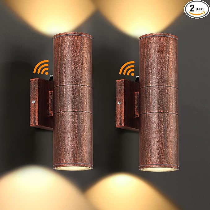 DAKAFUL Dusk to Dawn Outdoor Lighting Sensor Wall Lights 2Pack, 12W 2700K Integrated LED Cylinder Up Down Lights Outdoor, IP65 Waterproof Aluminum Wall Sconce Exterior Wall Light for Porch Patio etc.