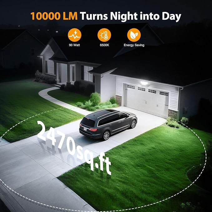 Onforu 90W Flood Lights Outdoor, 10000LM Ultra Bright 4-Head LED Security Light with Switch Control, IP66 Waterproof 6500K Exterior Lights for Yard Garage Patio