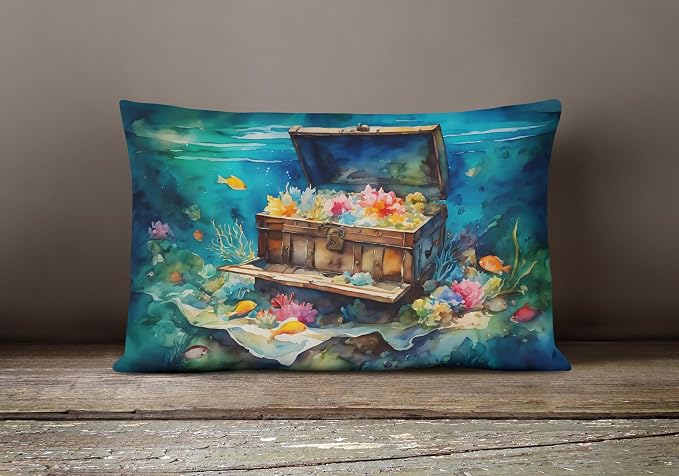 Caroline's Treasures DAC2838PW1216 Treasure Chest Throw Pillow Machine Washable, Indoor Outdoor Decorative Pillow for Couch, Bed or Patio, 12HX16W