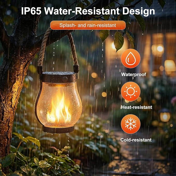 Solar Lanterns Outdoor Waterproof 8-Pack, Flickering Flame Effect | Rechargeable lanterns with USB-C charging, a decorative hanging design, and dusk-to-dawn use for patios, porches and gardens