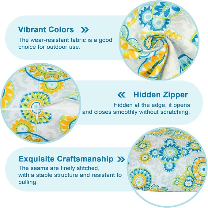 Eternal Beauty 18X18'' Set of 2 Waterproof Outdoor Pillow Covers for Spring Summer Patio Throw Pillows, Boho Floral, 18X18 inches
