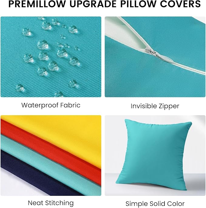 Premillow Outdoor Pillow Covers, Waterproof Pillow Covers, 18x18, Set of 2 | Decorative Waterproof Pillow Covers, Solid Linen Pillowcase,Summer Farmhouse Cushion Case for Patio Garden Balcony Couch Sofa