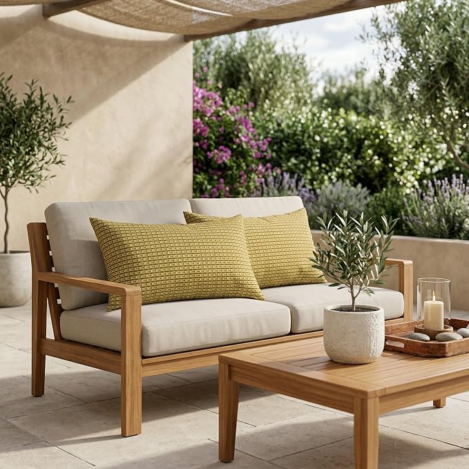 RSH DECOR: Lumbar Throw Pillows Set of 2 | 20” x 12" | All-Weather Spun Fabric | Water and Fade-Resistant | Outdoor Support Pillows for Patio Furniture | Made in USA (Future Patina)