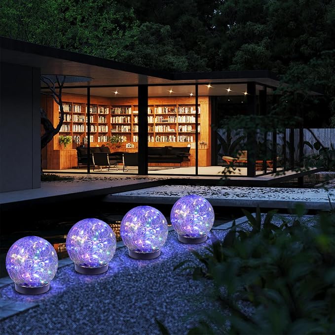 Solar Globe Lights Outdoor Waterproof-Solar Balls-Solar Garden Lights Orbs | Solar Globe Lights for Outside 6 Pack Cracked Glass Ball for Lawn Patio Yard Backyard Decorations