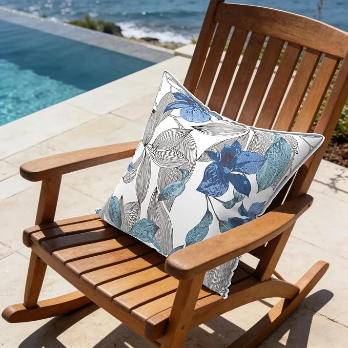 LVTXIII Outdoor/Indoor Pillow Covers, Patio Fade Resistant Throw Pillow Covers ONLY, Waterproof Farmhouse Accent Cushion Cases for Sofa Patio Couch Decoration 20"x20" Set of 2, Clemens Noir Blue